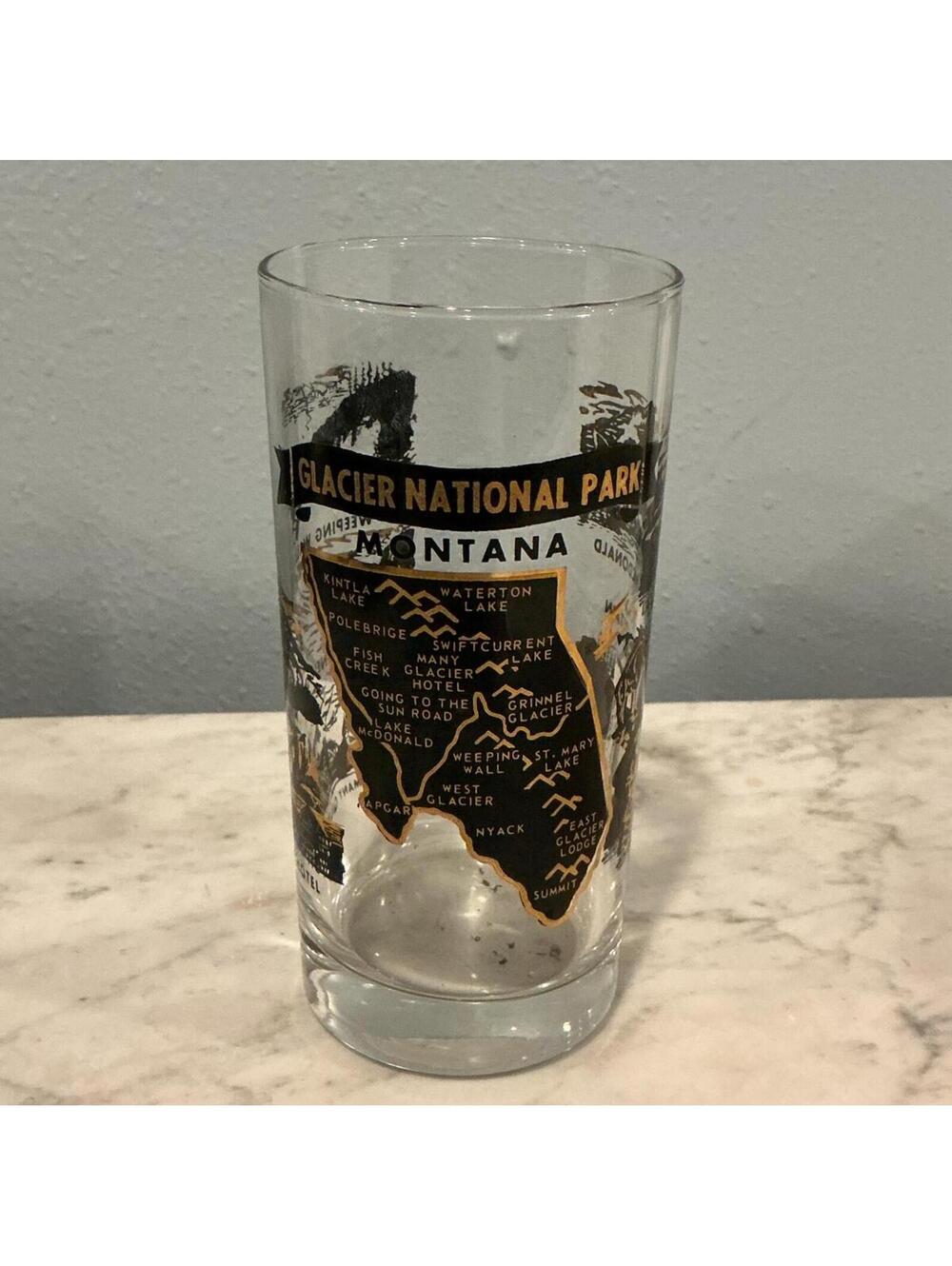 Vintage Glacier National Park Montana Souvenir Glass